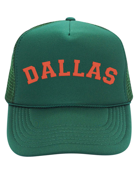 DALLAS - Dark Green and Neon Orange Mesh Trucker Hat
